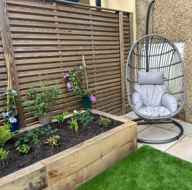 Egg chair and raised bed Raised bed and egg chair