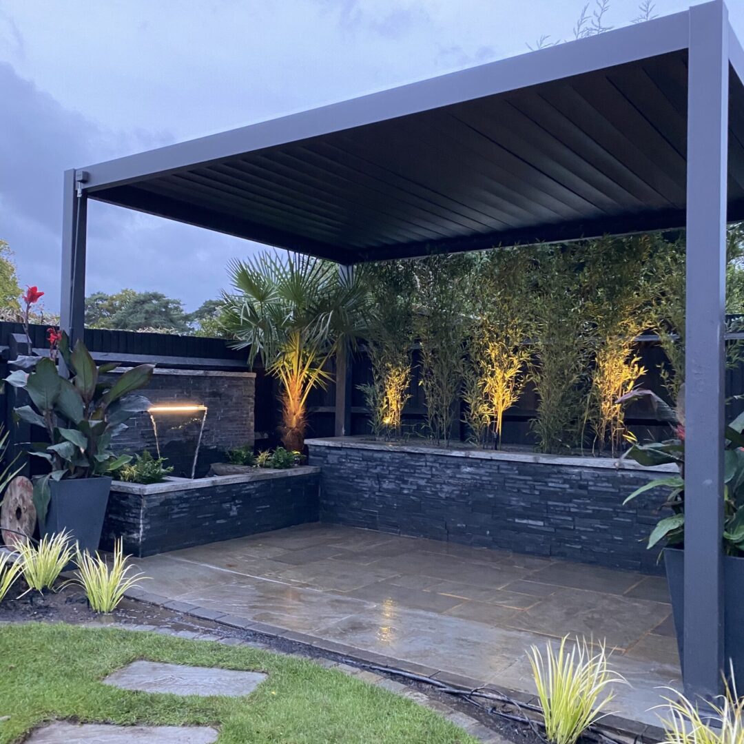 Lighting in patio area Lighting up bamboo and water feature