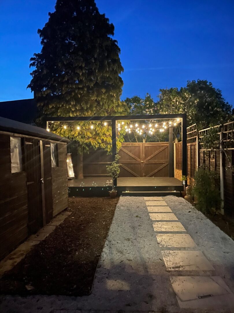 Festoon lights over deck Festoon lights over deck