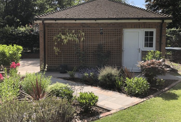 Path, planting and trellis