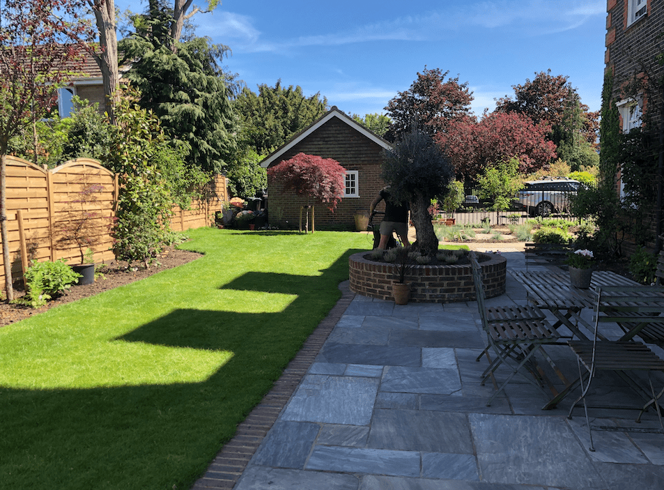 Landscapng in Reigate Tumbled black sandstone patio