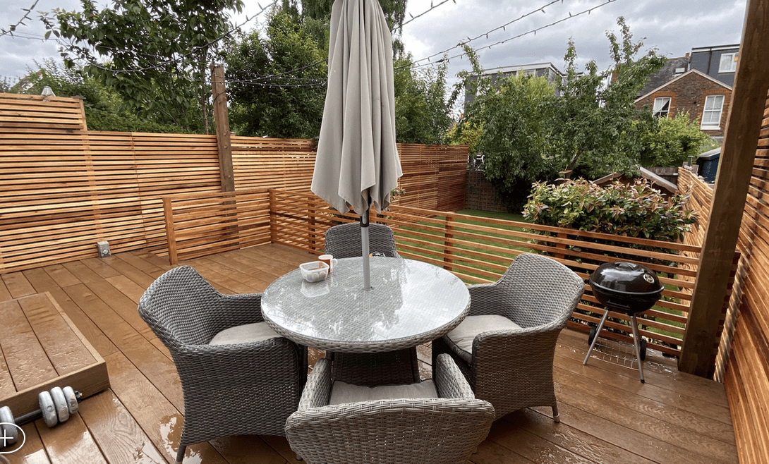 Millboard dining area Decking dining area in Millboard