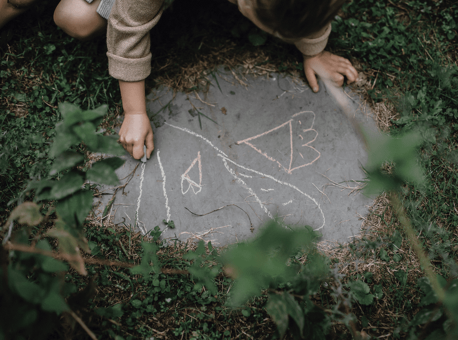 Drawing in the garden Drawing on paving slabs