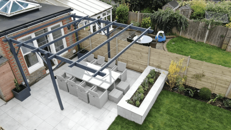 Modern patio installation Pergola over patio