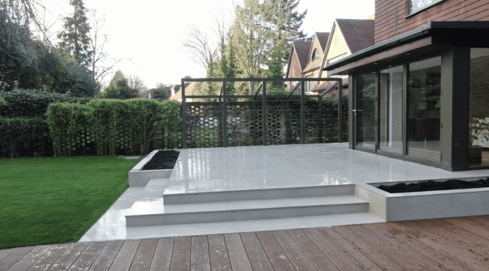 Raised porcelain patio in Tadworth Raised patio installation