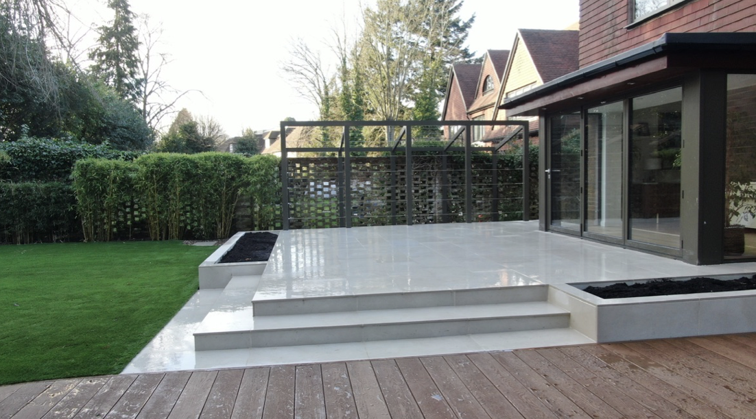 Raised porcelain patio in Tadworth Raised patio installation