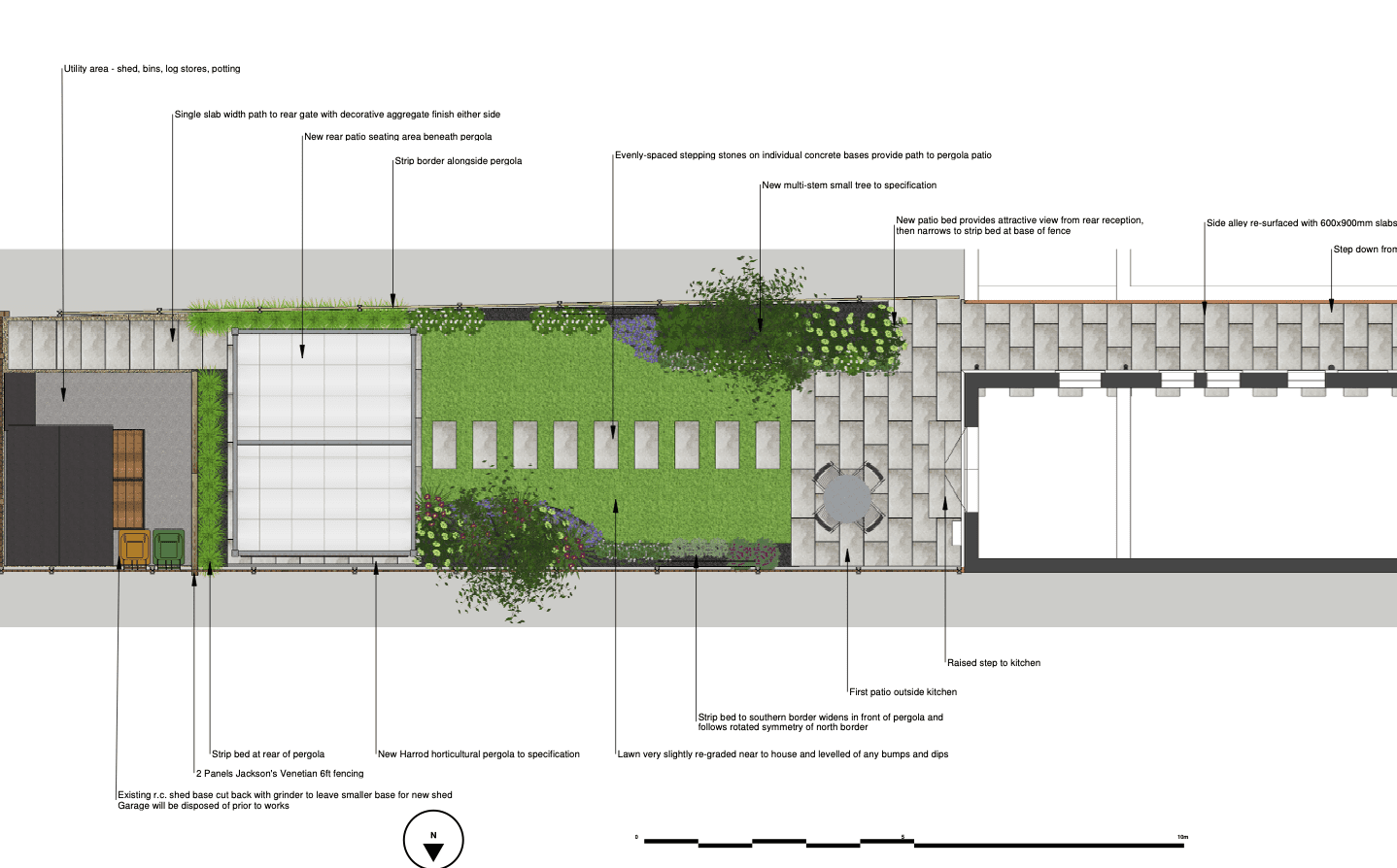 Garden design plan long thin garden