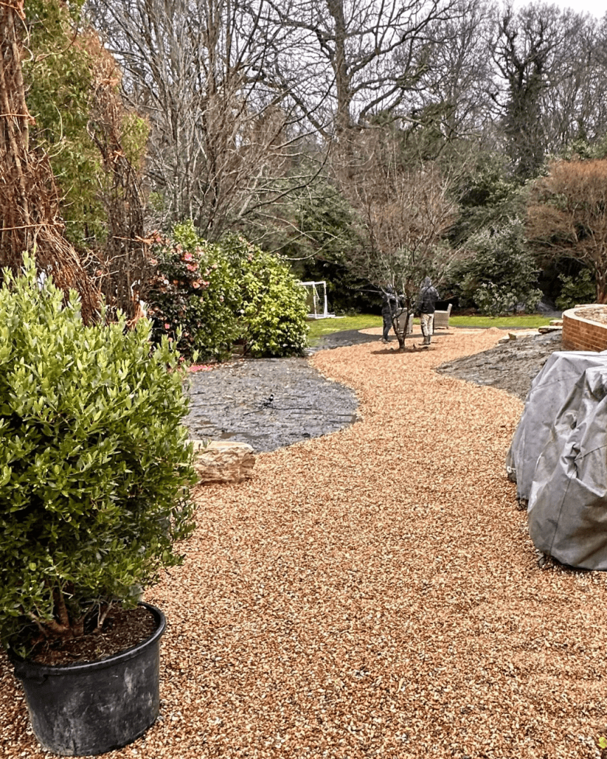 gravel path and planting beds